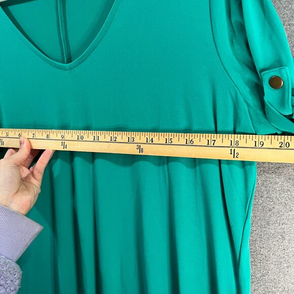 Susan Graver Every Day Pet Liquid Knit A-Line Roll Tab Sleeve Green Size LP - Picture 8 of 10